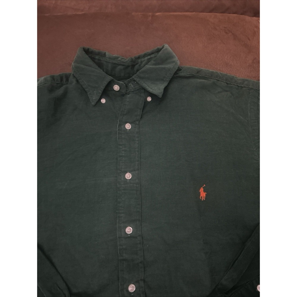 Polo Ralph Lauren LT Shirt Green Corduroy Classic Fit Button-Down  Embroidered